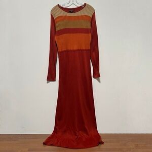 Goodclothes Collection Striking Retro Long Sleeve Colorblock knit maxi Dress